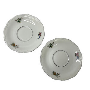 Crown Bavaria Germany China Silver Trim Bouquet Pair of Saucer Plate 5 3/4 inch